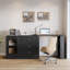 Bureau d'ordinateur 78 po blanc moderne réversible avec tiroirs et armoire de rangement-1590432016