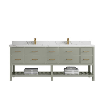 Parker 84 In. W X 22 In. D Double Sink Bathroom Vanity In Evergreen With 2 In.
