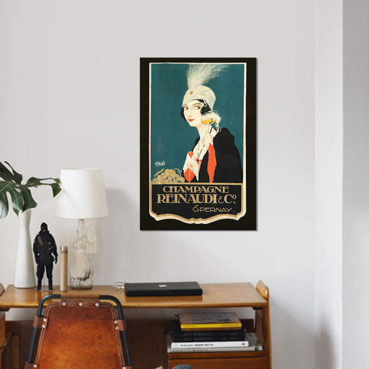 «Champagne Renaudi & Co.» Impression sur toile, H 12 po x l 8 po x P 0,75 po, Toile tendue, Pas de tapis