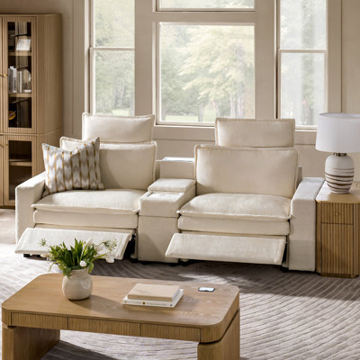  Raimundo 105"W Modern Oversized Power Reclining Loveseat Sofa with Storage Integrated Console