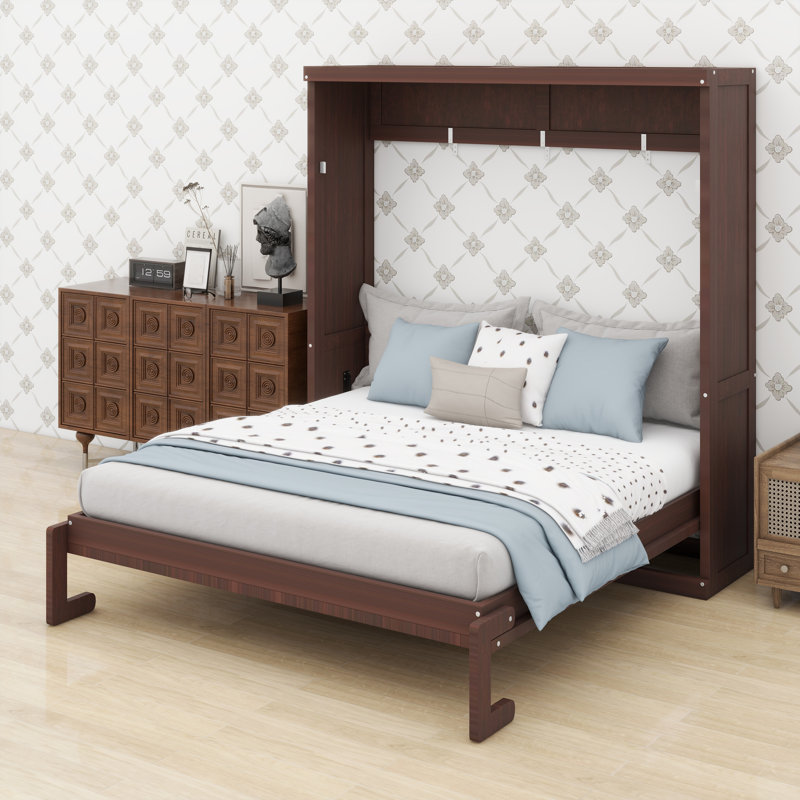 Système de lit escamotable multifonctionnel se transformant en une armoire de rangement discrète, Espresso