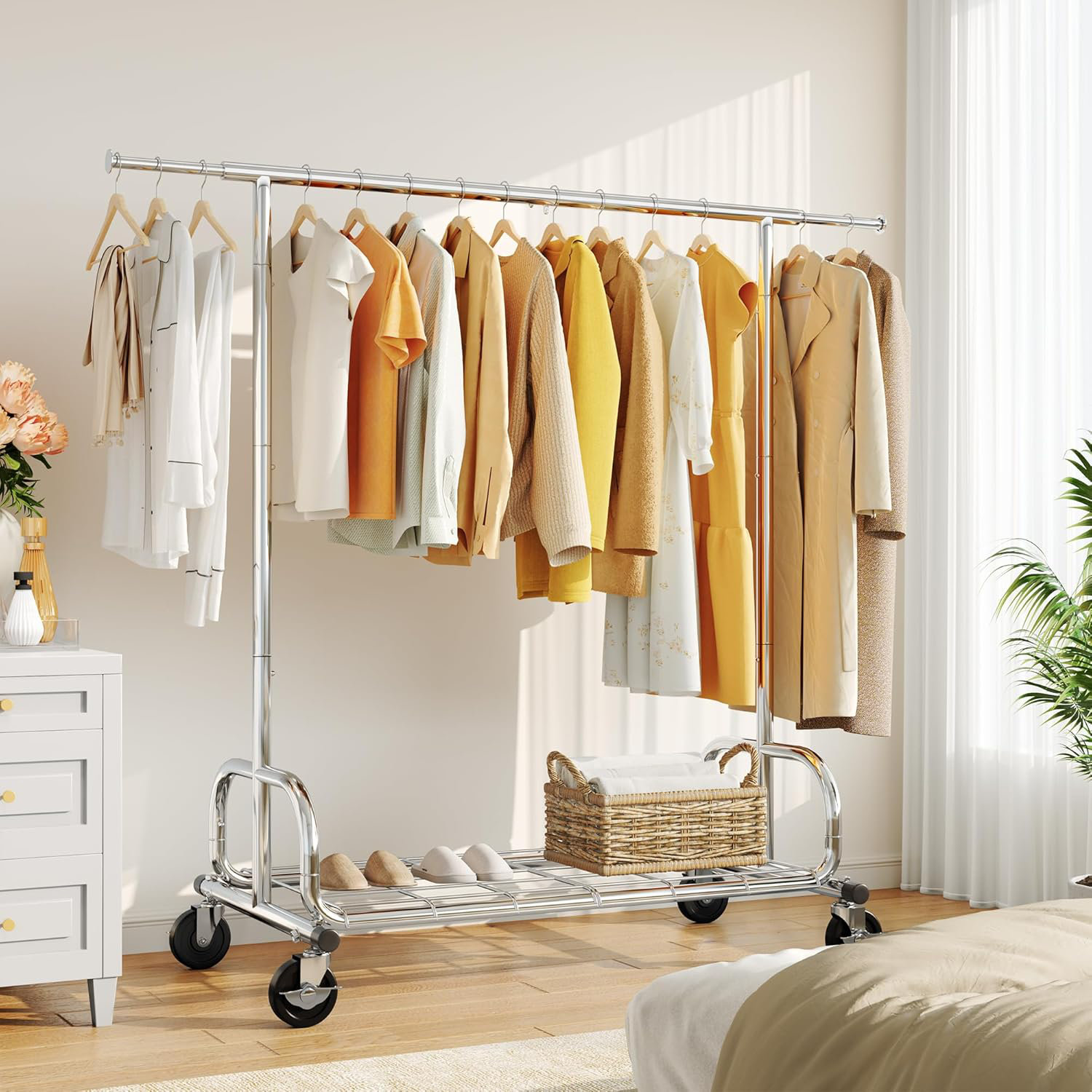 Garment Rack Extendable Rebrilliant Heavy Duty Clothing Rack with Shelves 300 lbs Capacity ...