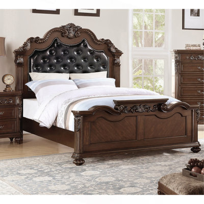 Gorgeous Traditional Antique Cherry 1Pc  Bed Tufted Faux Leather Headboard Wooden Bedframe
