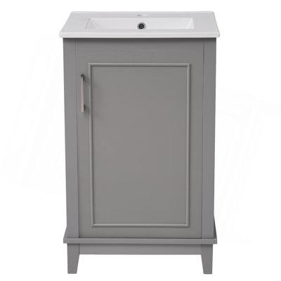 Petit meuble-lavabo moderne de 20 pouces avec lavabo en céramique - 20 * 14,5 * 33,3 pouces, rangement spacieux, 1 porte à fermeture en douceur