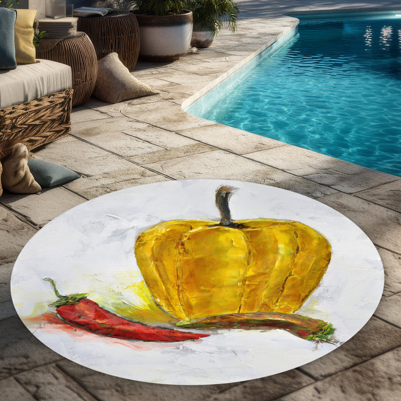 Peppers Round Outdoor Rug - Contemporary Kitchen Decor