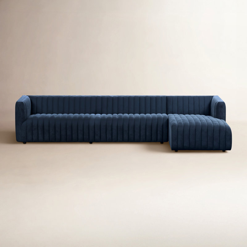Augustine Chaise Sectional, 26" H X 126" W X 64" D, Orly Natural Velvet, Right Hand Facing