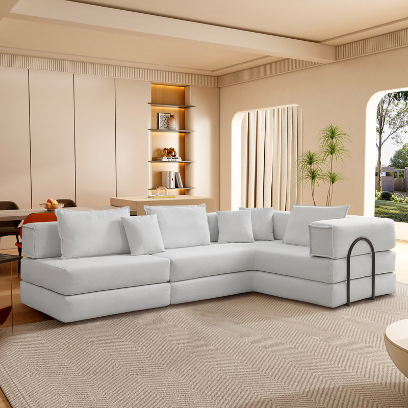 Convertible Sofa Bed - Foldable Floor Couch - Modular Sectional for Living Room, Bedroom, White