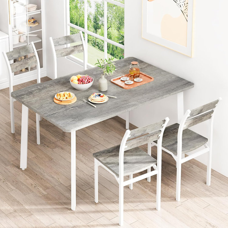 5-Piece Kitchen Table Chairs Set, Dining Table Set For 4, Rectangle Dining Room Table Set With Four Chairs And Wooden Table Top, Dining Table Set With Backrest For Small Spaces, Dining Or Living Room