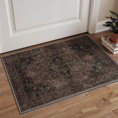 Tiyler Oriental Performance Charcoal / Chocolate 2' x 3' Doormat, Machine Washable