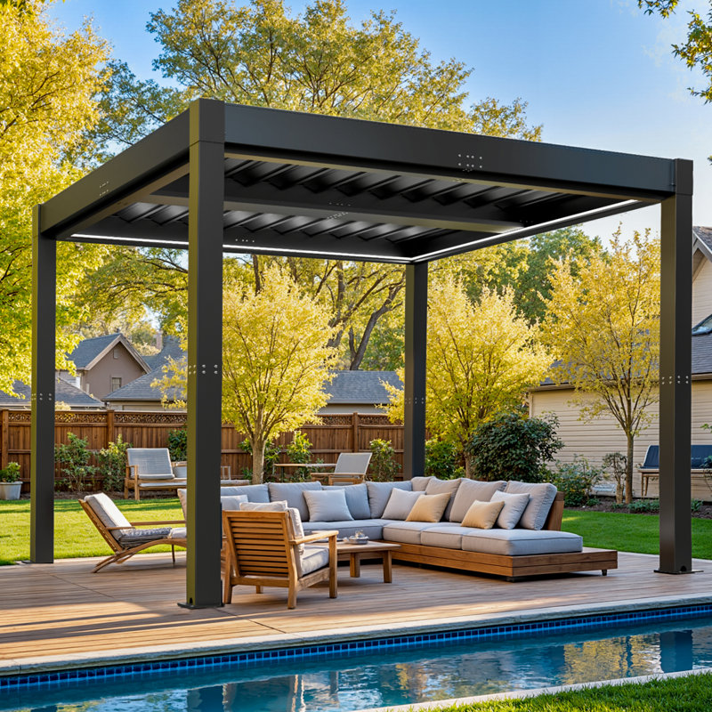 10 pi. L 10 pi. D Pergola en aluminium avec toit à persiennes réglable motorisé