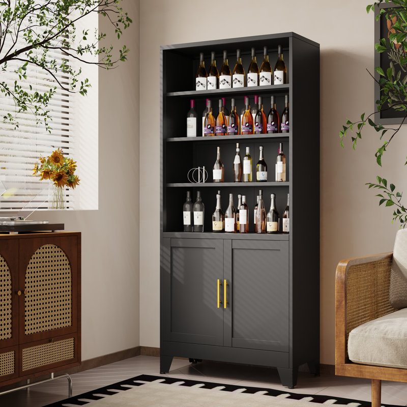 Latitude Run® 75.2''H Open Freestanding Display Storage Cabinet With Adjustable Stoarage Shelves And Doors, Black