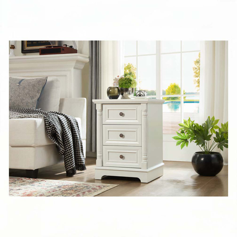 3 Drawer Sofa Side Table, White