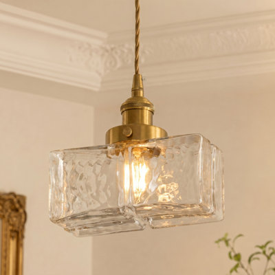 Modern 1-Light Polished Brass Pendant Light with Fluted Clear Glass Shade