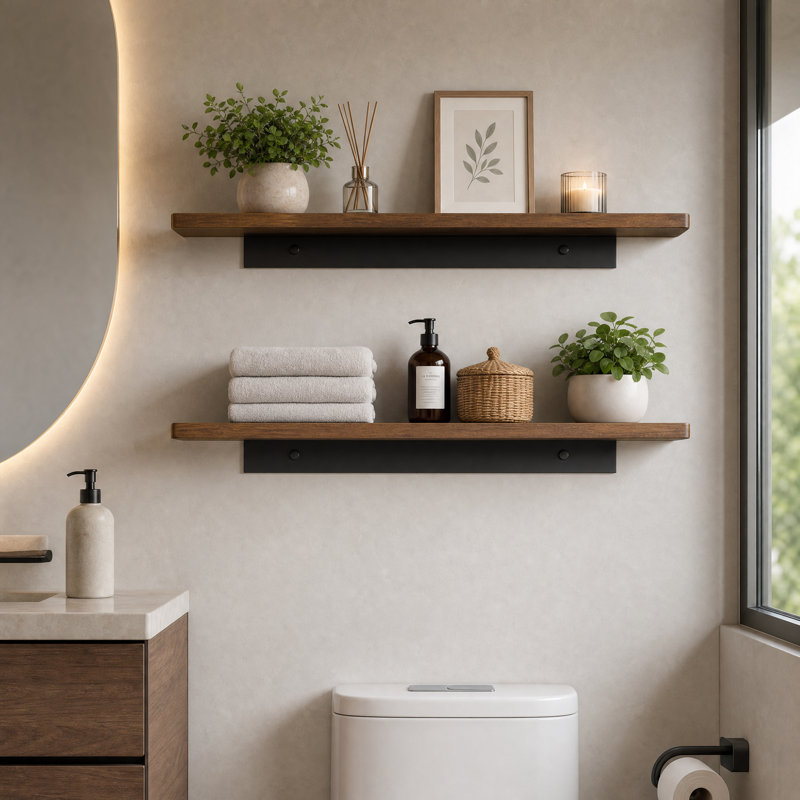 Tablettes murales rectangulaires flottantes en bois avec support en métal