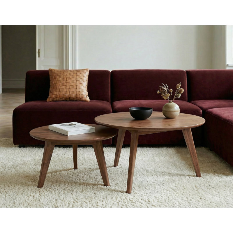 Table basse ronde moderne Fjord en bois massif - Lot de 2, Ensemble 29,5 po x l 23,6 po, Natural Wood, 2