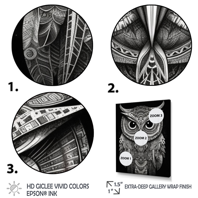 Sagesse du hibou blanc, H 32 po x l 16 po x P 1 po, Cadre flottant noir