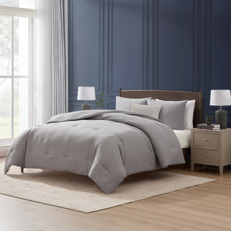  ensemble d'édredon 3 pièces en microfibre douce avec taies décoratives, Gris