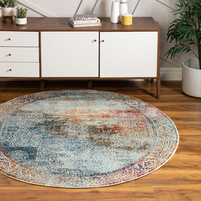 Folmar Abstract Ivory/Blue/Red Area Rug