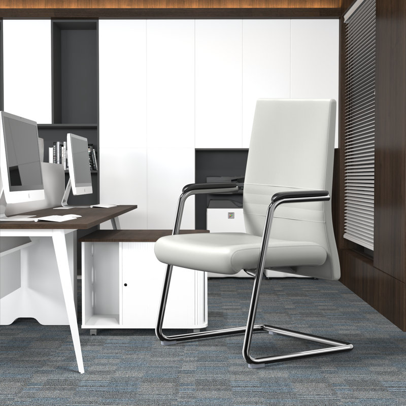 Chaise de bureau rembourrée en cuir Aleen, Blanc