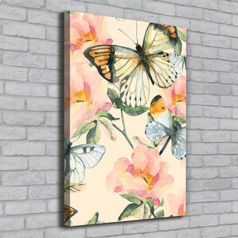 Roses And Butterflies - Wrapped Canvas Print