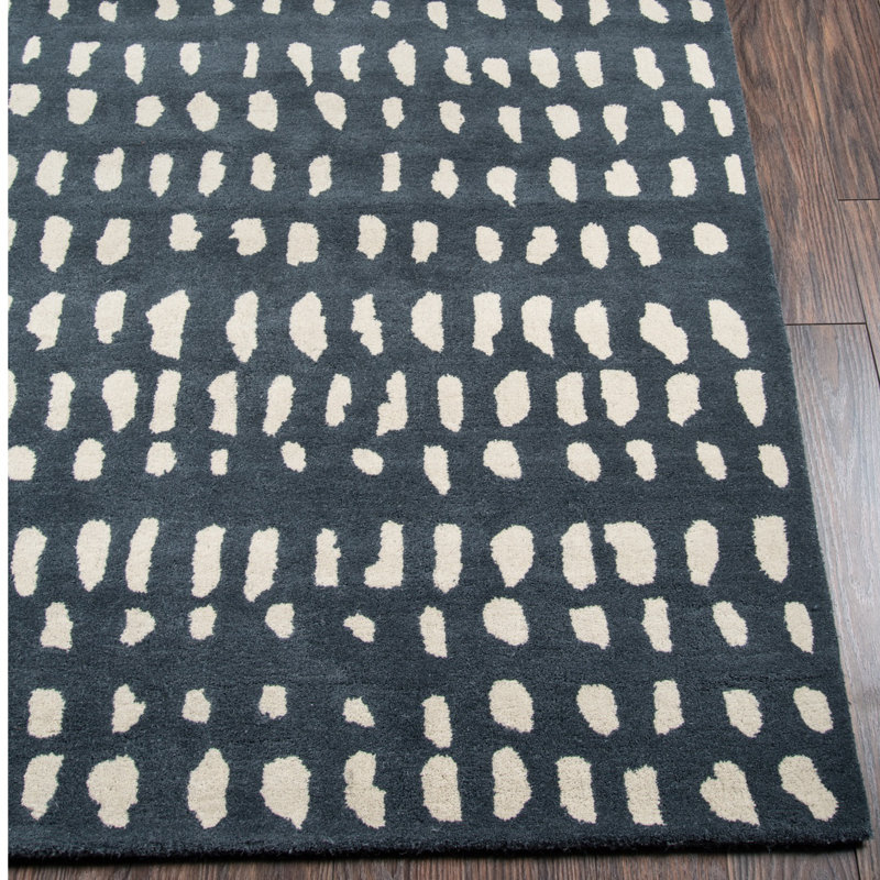 Tapis bleu foncé / ivoire en laine abstrait touffeté à la main Glory, Tapis de couloir 2 pi 3 po x 8 pi