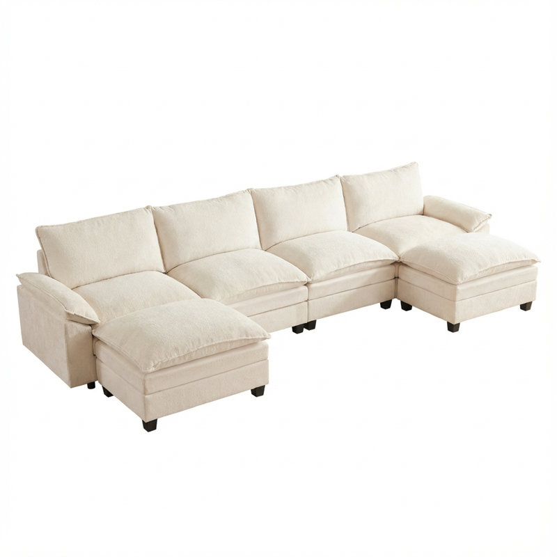 Canapé modulaire de 143 po avec repose-pieds en forme de U et 6 sièges modulaires avec sièges profonds, beige, 6, Beige