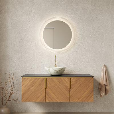 Meuble-lavabo spacieux, armoire en contreplaqué de qualité supérieure avec lavabo en céramique, finition chêne moderne