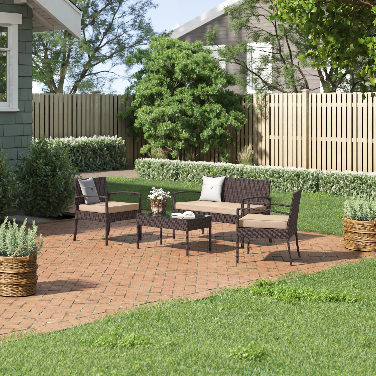 Andover Mills™ Munoz 4 - Person Outdoor Seating Group with Cushions ...