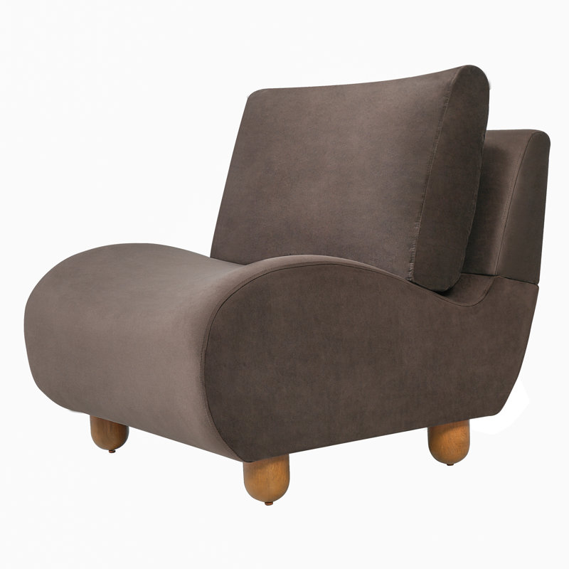 Chaise d'appoint rembourrée moderne Vernon avec silhouette courbée, coussins de dossier doubles et pieds en bois, 2