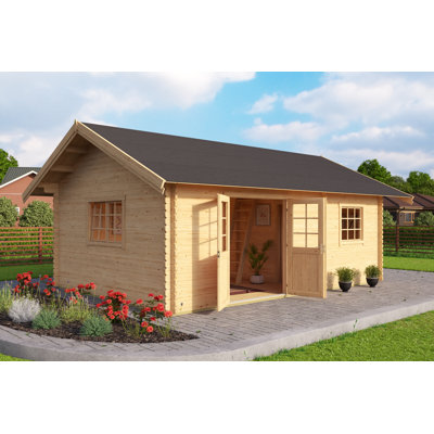 Lasita Caroline 19 x 13 Ft. Premium 3-Room Log Cabin With Tempered Double Glazed Windows (40mm)