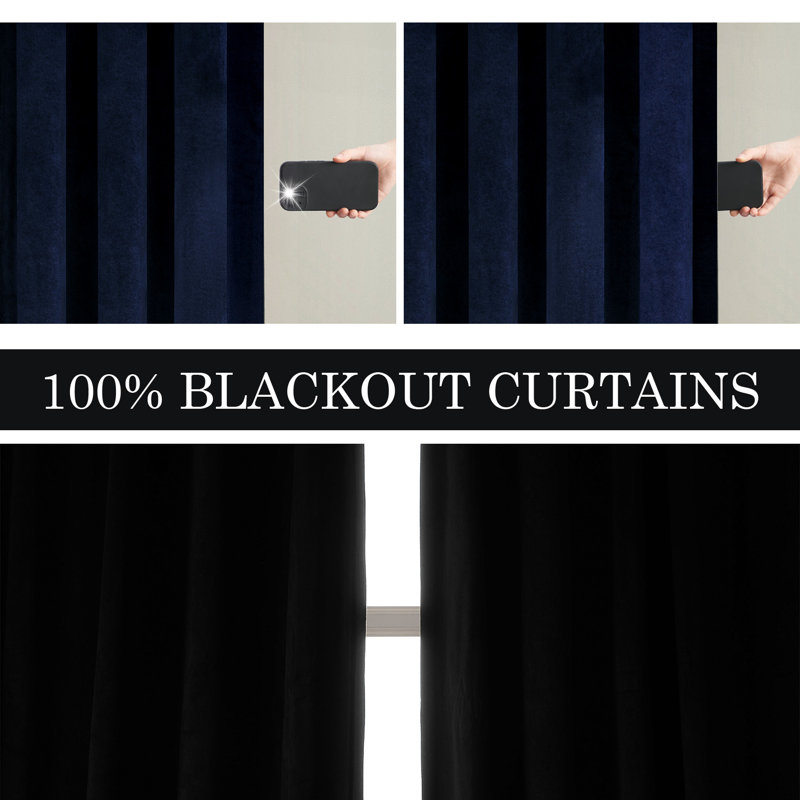 Alicea Velvet 100% Blackout Thermal Curtain Panel , 52" W x 84" L, Navy Blue