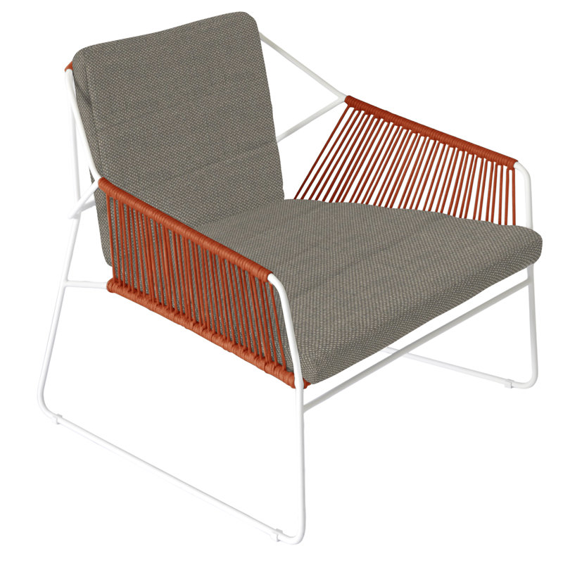 Sandur Outdoor Lounge Chair , Sunbrella® Cushions Included, Terra Cotta Rope/White Frame, Lantern Slate
