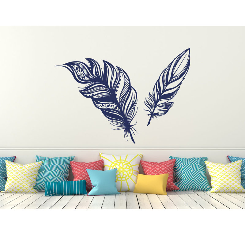 Adhésif décoratif plumes, H 22 po x l 31 po, Bleu marine