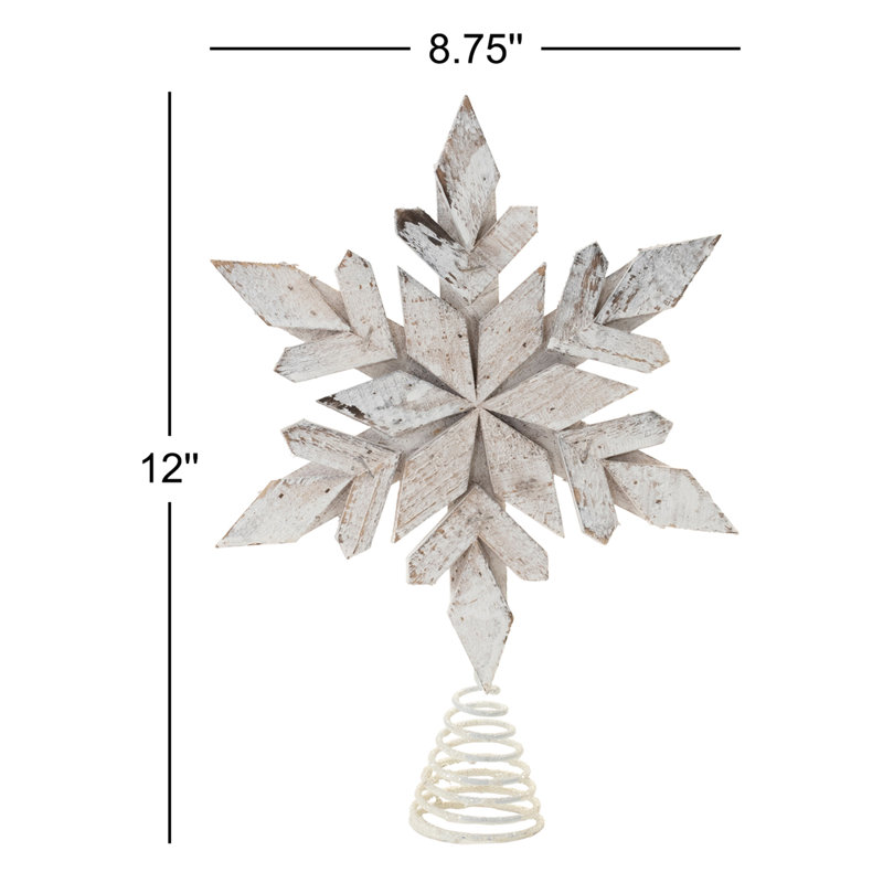 Distressed Fir Wood Snowflake Tree Topper 12"H