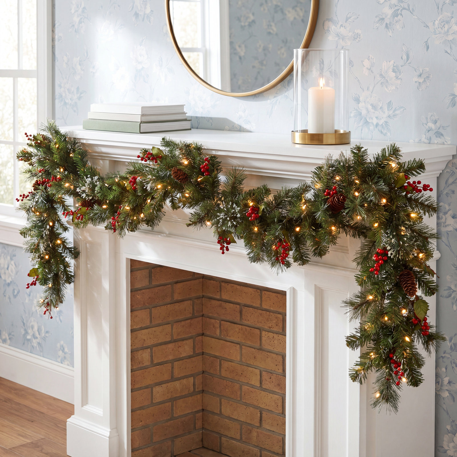 108" Pre-Lit Pine Christmas Garland