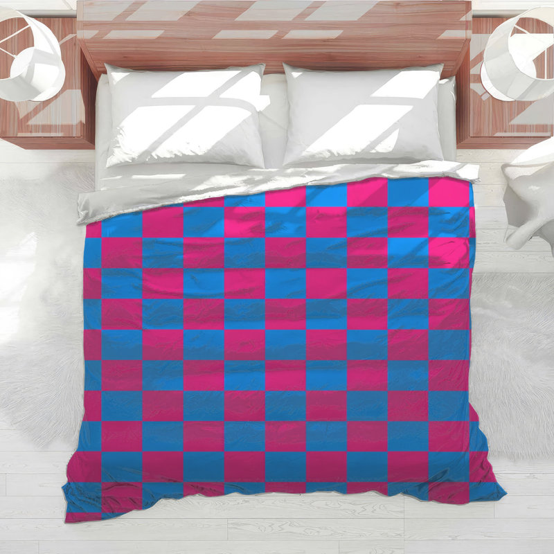 Blue Pink Checkered Comforter, King
