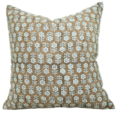 Fabdivine Pinkcity Linen Cushion Cover Handmade Block Print Decorative Pillow for Sofa Living Room Bedroom-14X14 Inch