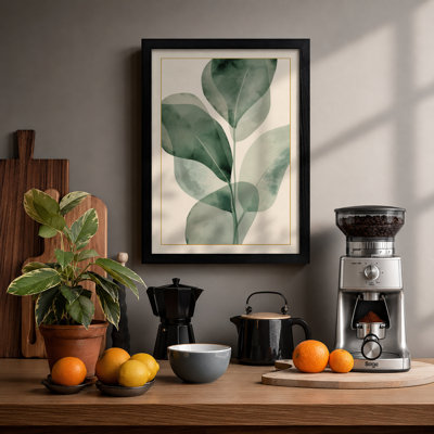 Single Stem in Green Botanical - Framed Print