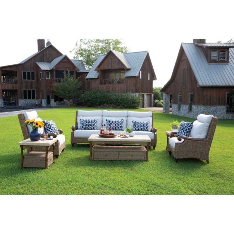 Brookside - Outdoor Coffee Table w/ Travertine Top and Aluminum Frame