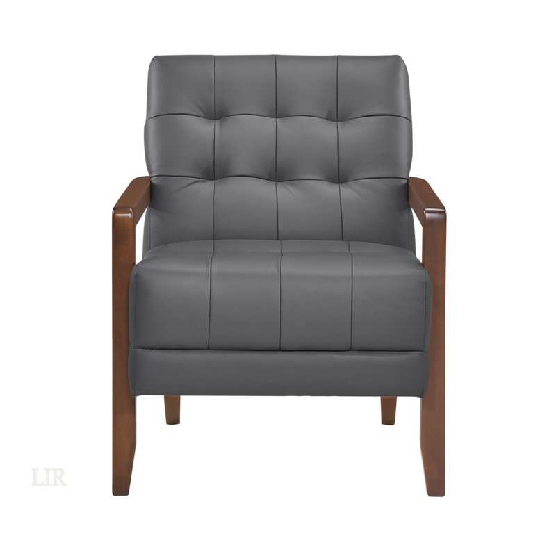Chaise d'appoint de style moderne avec revêtement en cuir, détails capitonnés et finition noyer pour des espaces de vie élégants