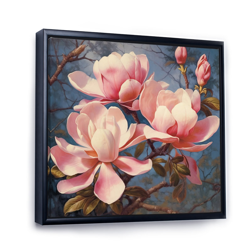 «Pink White Magnolias Elegance Landscape» sur toile, Cadre flottant noir, H 36 po x l 36 po x P 1,5 po