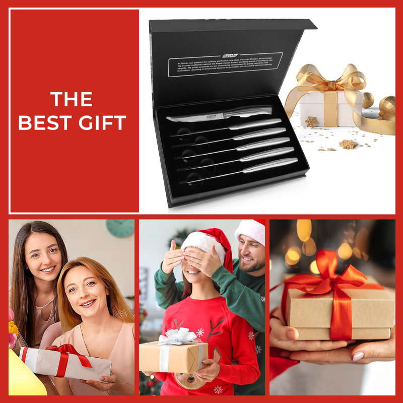 Steak Knives, 4.5 Inches Steak Knife Set Of 6, Dishwasher Safe Serrated Steak Knives German Stainless Steel Dinner Knives With Gift Box