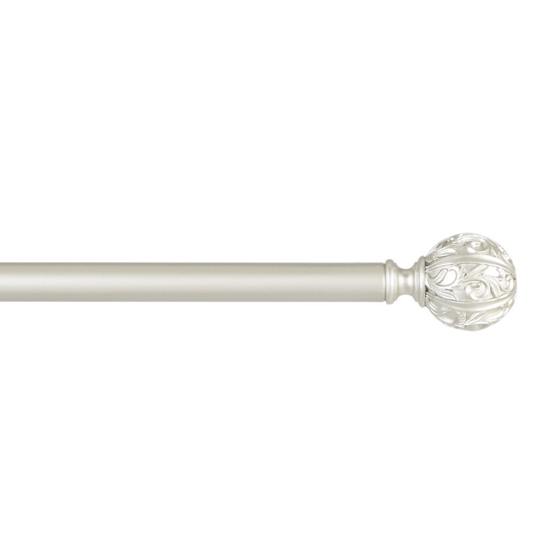 Matte Nickel Adjustable Iron Curtain Rod with Ornate Vine Finials
