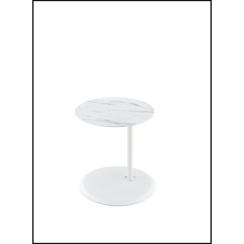 15.5" End Table With Height Adjustable Marble Textured Top, White, White