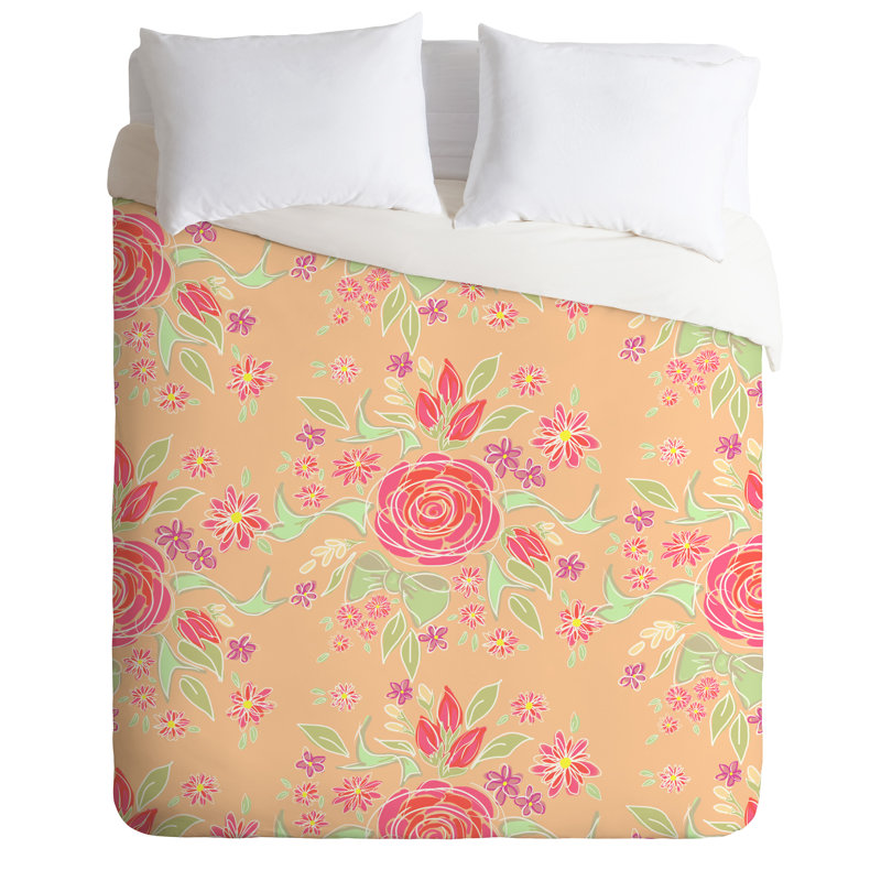 Ensemble de housse de couette en microfibre rose / orange, Pièce unique, Housse de couette pour lit simple + 1 taie décora