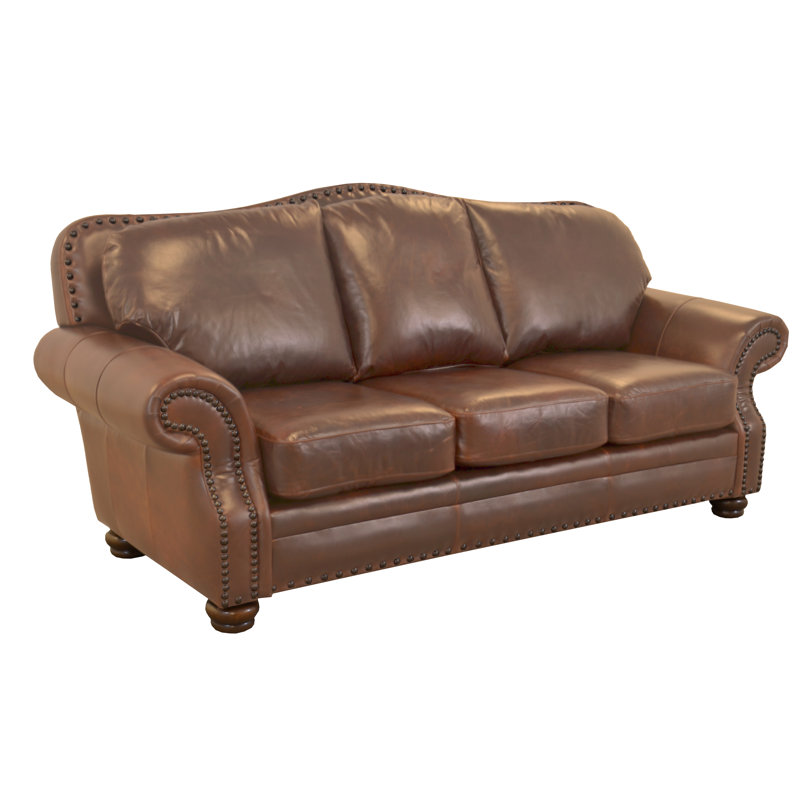 Somto 96" Genuine Leather Rolled Arm Sofa, Berkshire Walnut Genuine Leather