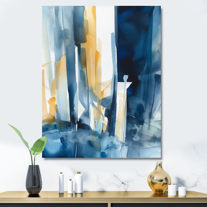 Fusion bleue et dorée VI sur toile, Toile tendue, H 32 po x l 16 po x P 1 po