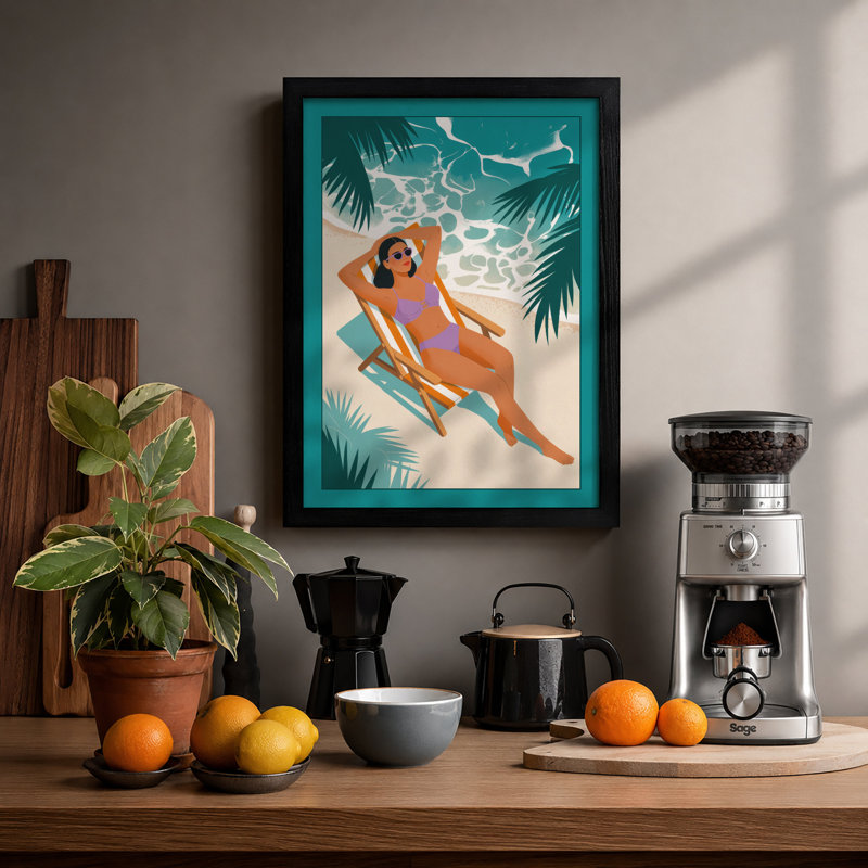 Poolside Repose Tropical - Framed Print, A4 - 29.7 x 21.0 cm, Black