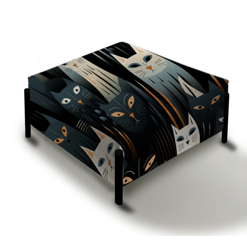 Abstract Black And White Cats Pattern - Animal Print Large Square Ottoman