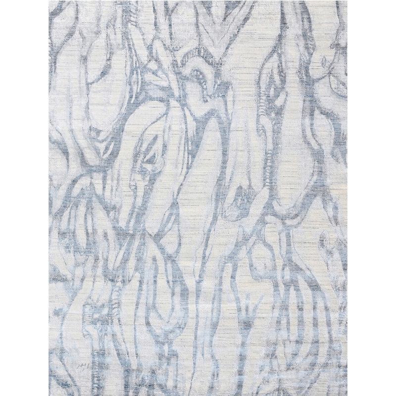 Abstract Area Rug in Blue/White, Rectangle 6' x 9'